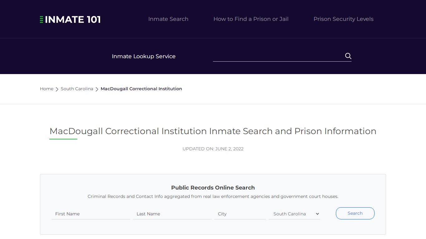 MacDougall Correctional Institution Inmate Search, Visitation, Phone no ...
