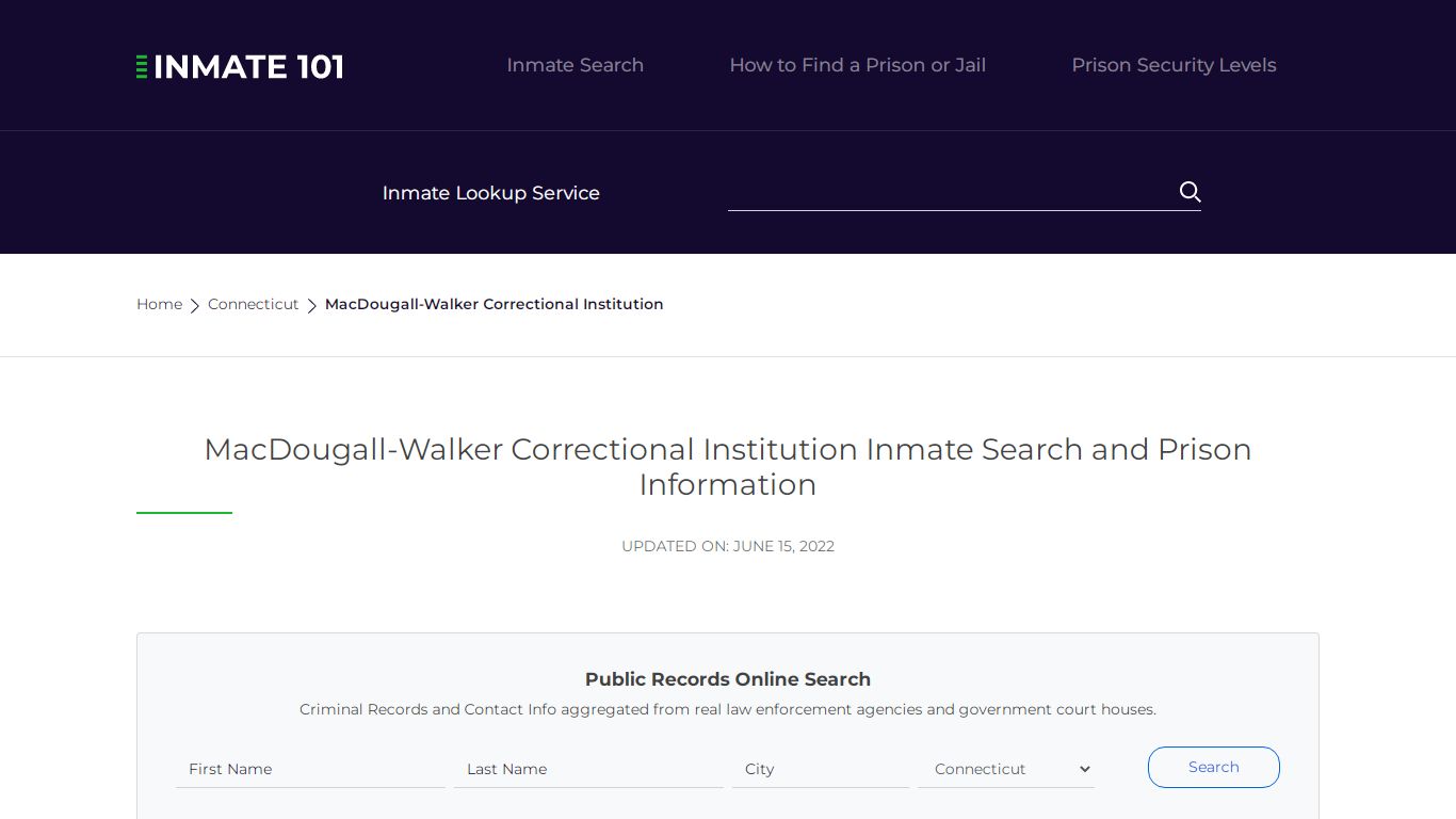 MacDougall-Walker Correctional Institution Inmate Search, Visitation ...